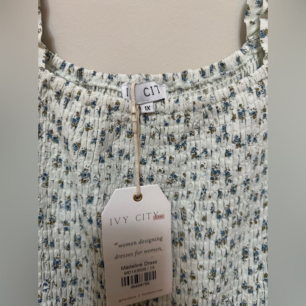 Ivy City Co. Madeline Dress 1X – Floral Smocked Puff Sleeve Midi NWT Retail $158 - Picture 6 of 10